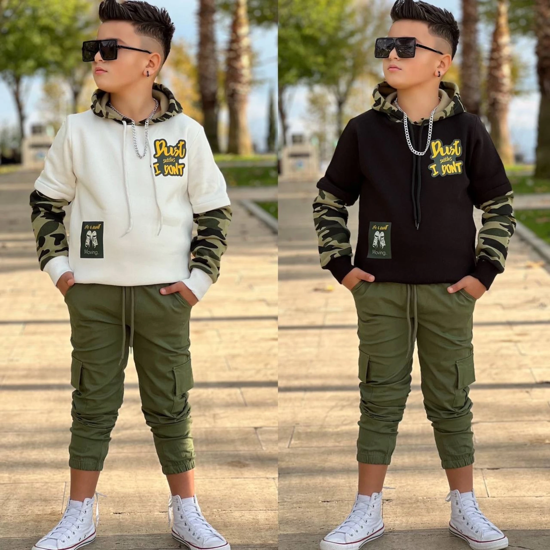 Kamufilaj kapşonlu erkek takım 