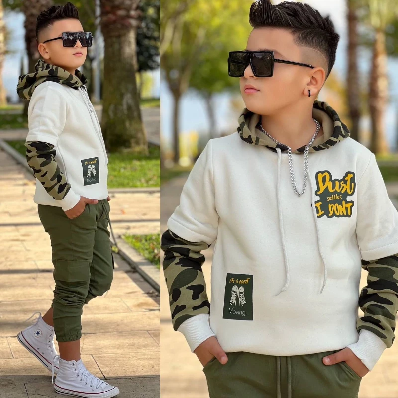 Kamufilaj kapşonlu erkek takım 