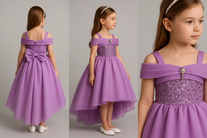 İnci detaylı çocuk abiye elbise