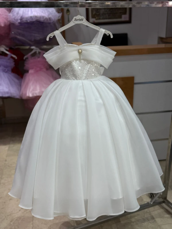 İnci detaylı çocuk abiye elbise