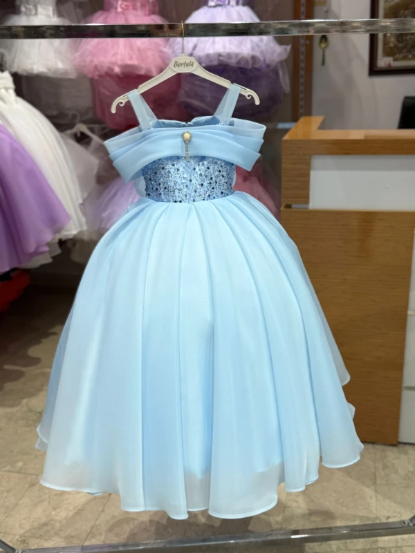 İnci detaylı çocuk abiye elbise