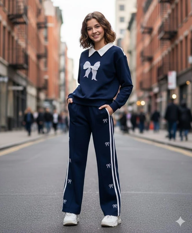 Fiyonklu yakalı kız takım