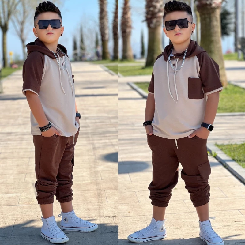 Kapşonlu yarım kollu ikili takım 