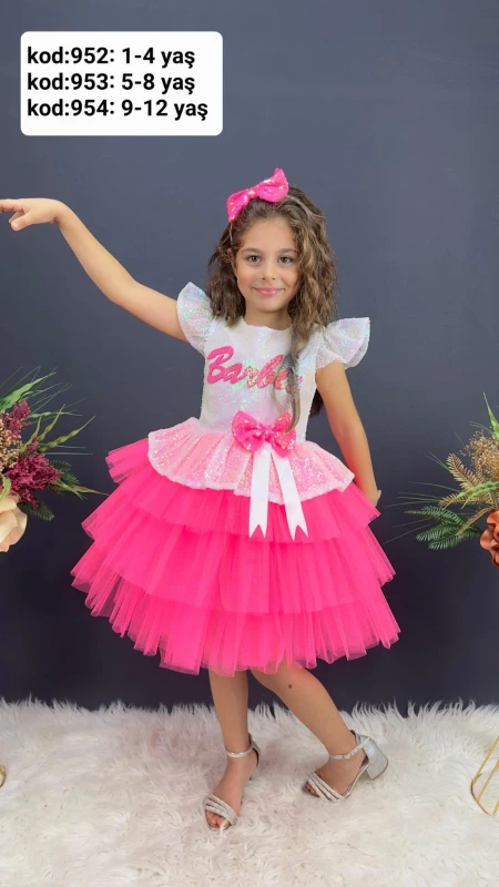Barbie Fiyonklu Taçlı Çocuk  Abiye