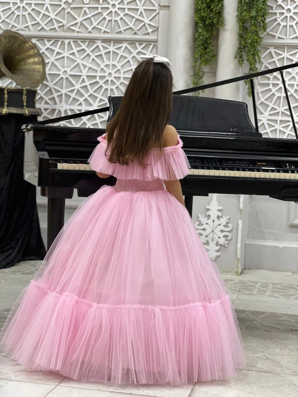 Prenses model pembe abiye 