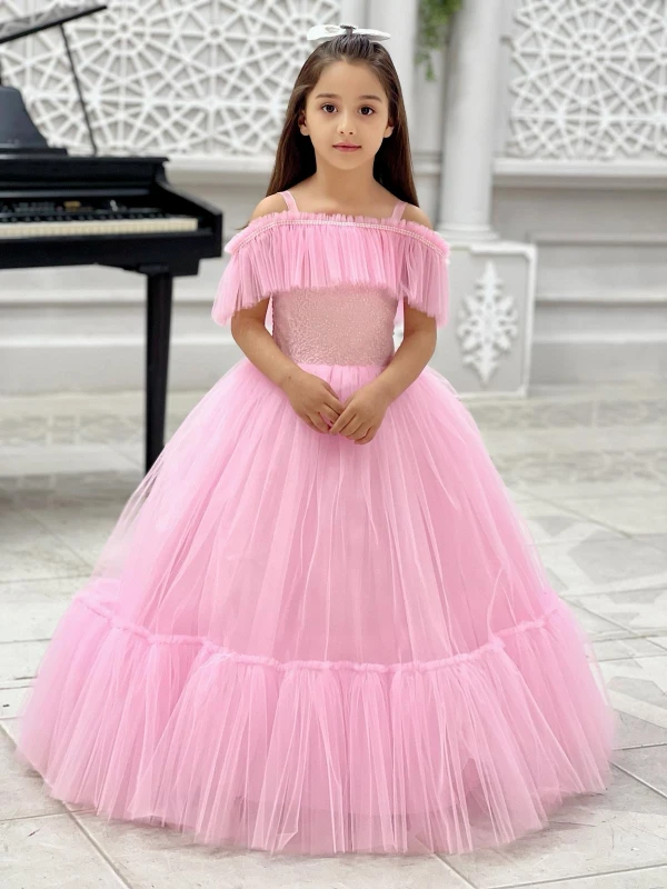 Prenses model pembe abiye 