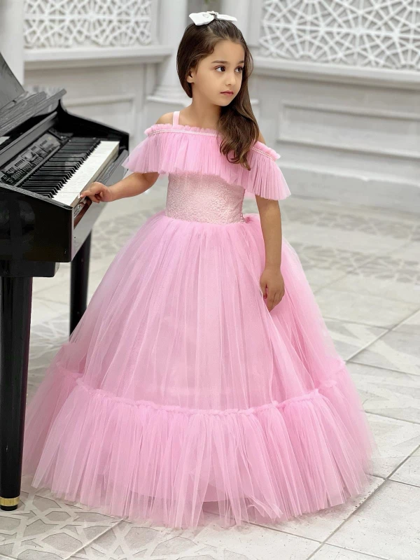 Prenses model pembe abiye 