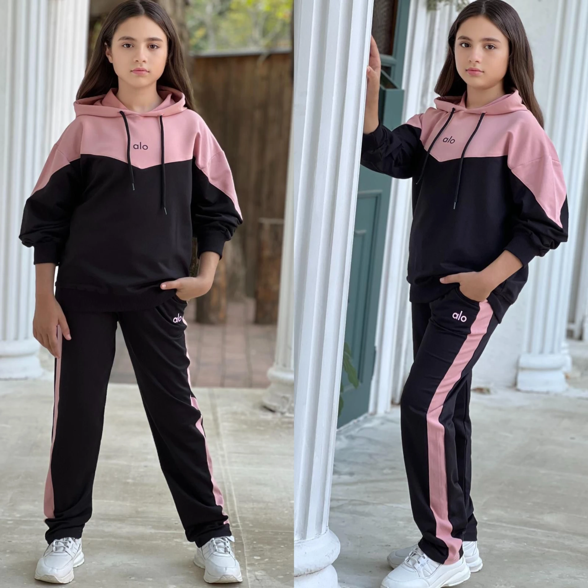 Kapşonlu garson alo kız takım