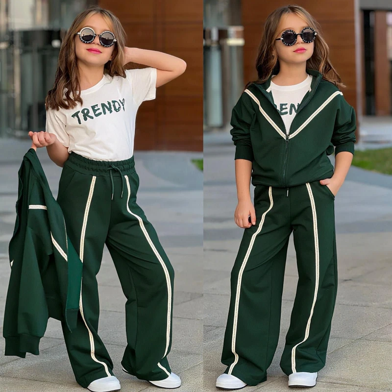 TRENDY ŞERİTLİ 3 LÜ KIZ TAKIM