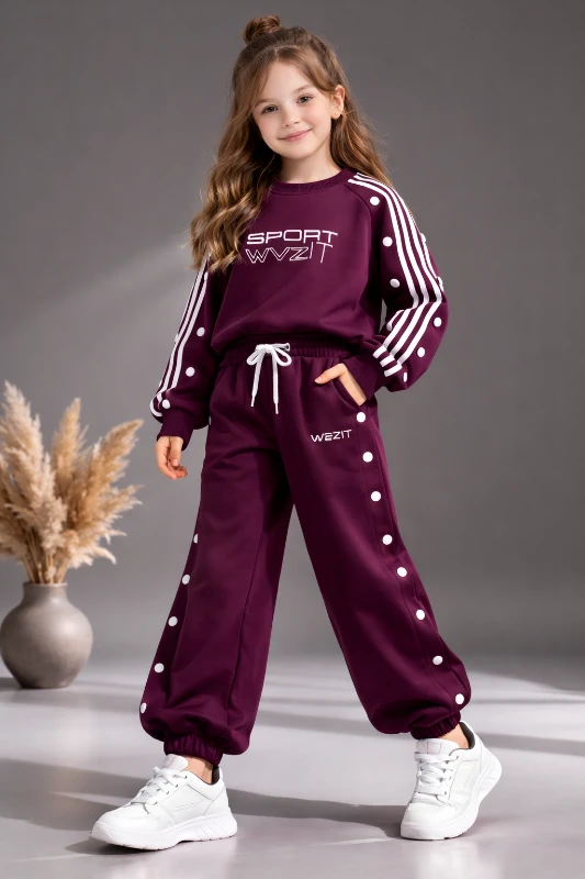 Düğmeli kız eşofman takım 