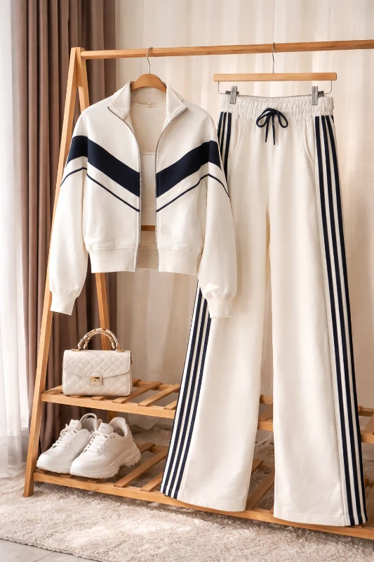 Şeritli bol paça kız eşofman takım