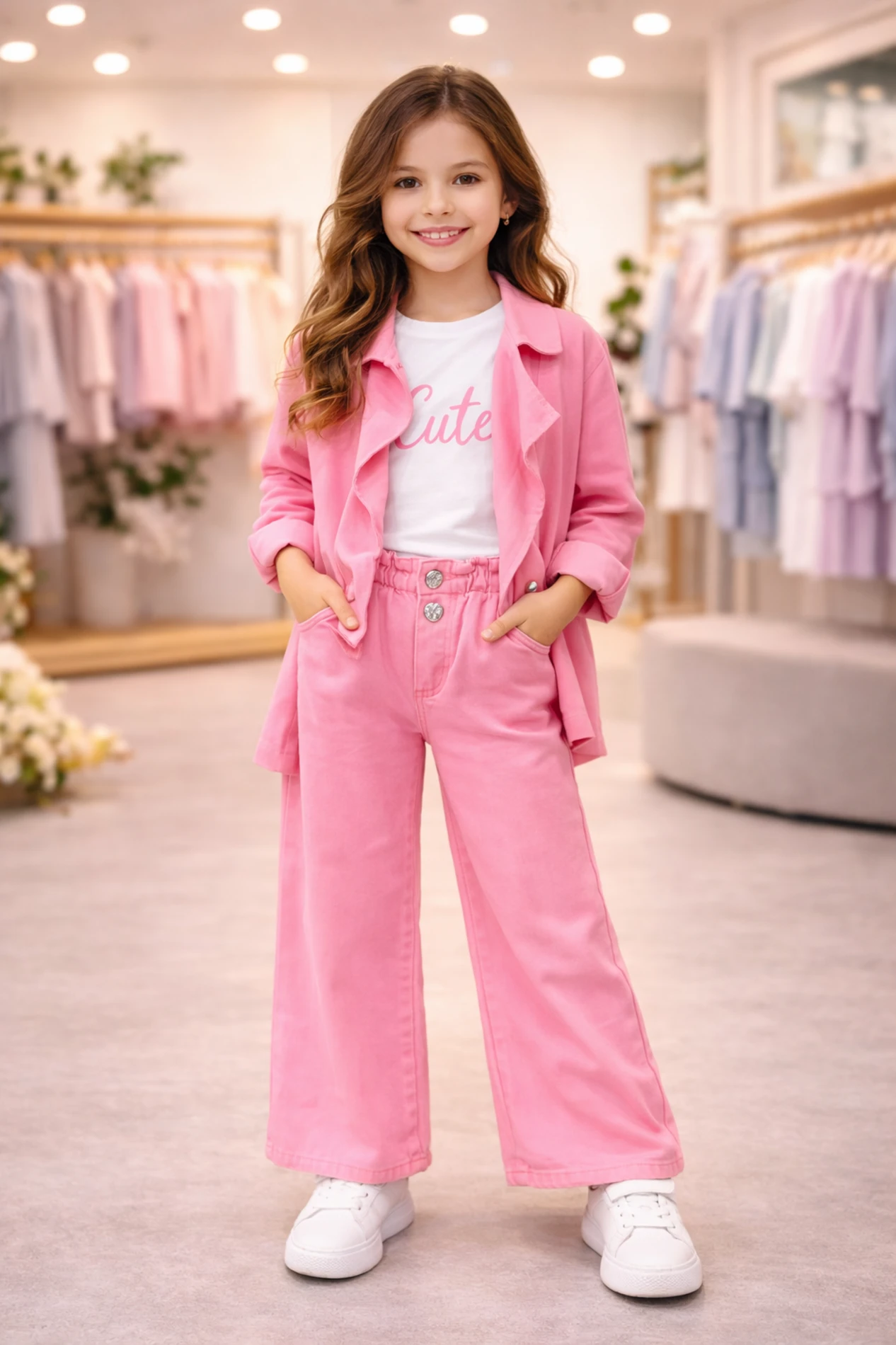 Pembe ceketli 3 lü takım 