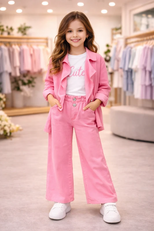 Pembe ceketli 3 lü takım 