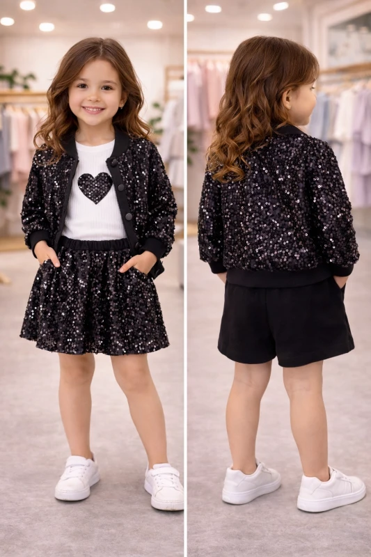 Pullu şort etekli 3 lü takım 