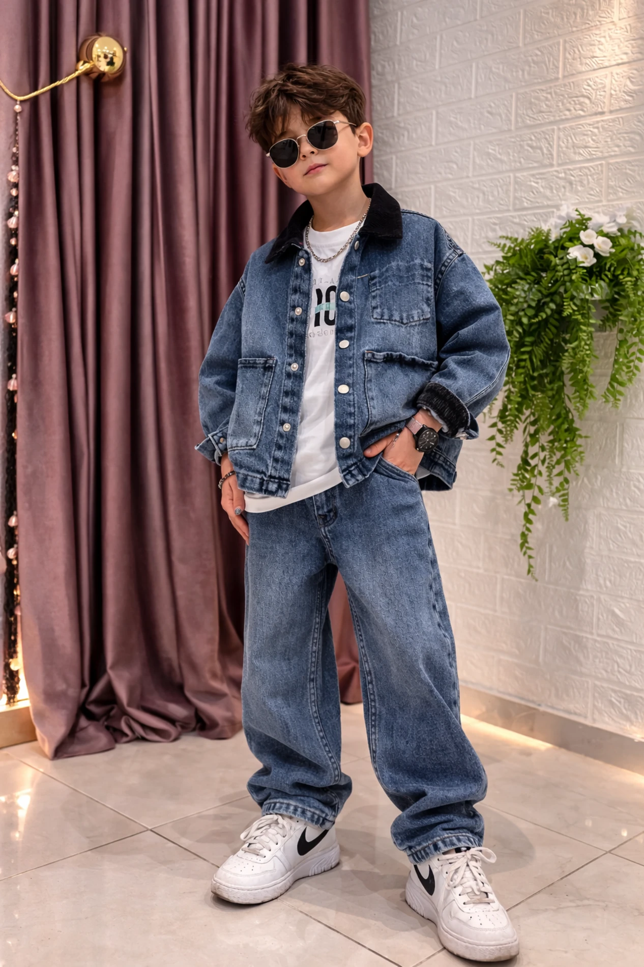 Yakalı kotlu erkek tarz takım 