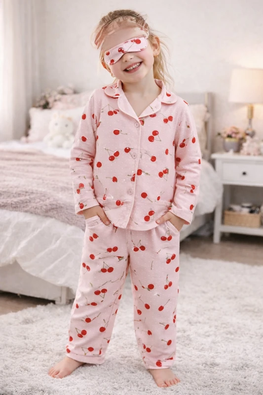 Kirazlı uyku bantlı pijama takım