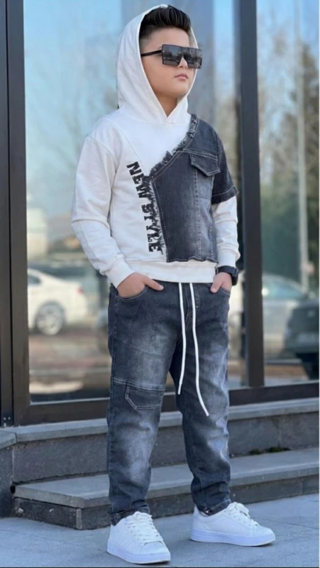 Kapşonlu kot erkek takım