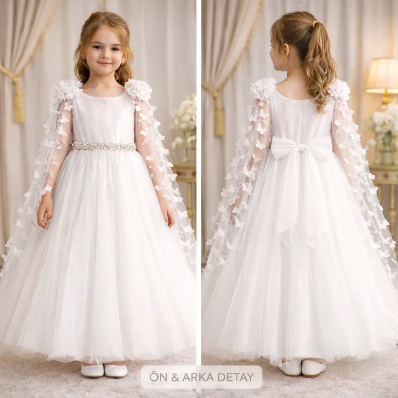 Kelebekli pelerinli kız abiye 